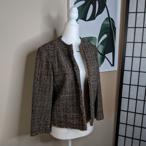 Pendleton Vintage Wool Tweed Frayed Hem Blazer Brown Career - Picture 1 of 5